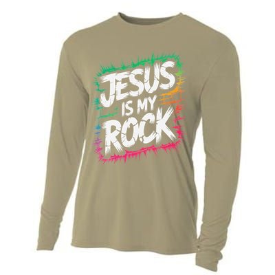 Jesus Is My Rock Biblical Christian Faith Cooling Performance Long Sleeve Crew