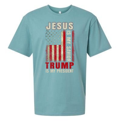 Jesus Is My Savior Trump Is My President USA Flag Sueded Cloud Jersey T-Shirt