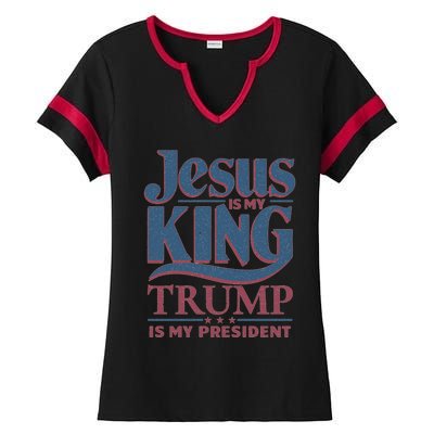 Jesus Is My King Trump Is My President Gift Ladies Halftime Notch Neck Tee