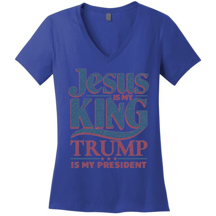 Jesus Is My King Trump Is My President Gift Women's V-Neck T-Shirt