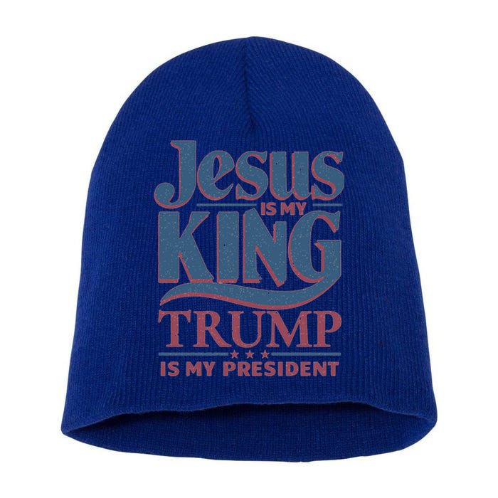 Jesus Is My King Trump Is My President Gift Short Acrylic Beanie