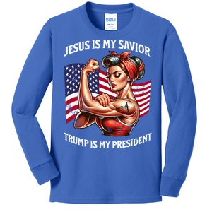 Jesus Is My Savior Trump Is My President Usa Patriots Gift Kids Long Sleeve Shirt