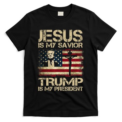 Jesus Is My Savior Trump Is My President Trump 2024 Usa Flag T-Shirt
