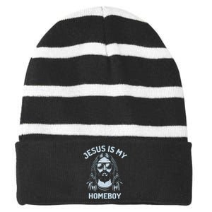 Jesus Is My Homeboy Funny Christian Striped Beanie with Solid Band