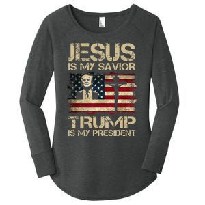 Jesus Is My Savior Trump Is My President Trump 2024 Usa Flag Women's Perfect Tri Tunic Long Sleeve Shirt