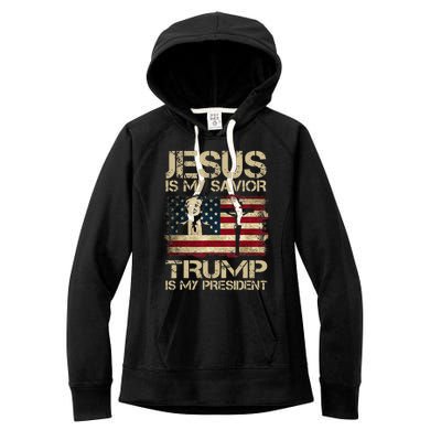 Jesus Is My Savior Trump Is My President Trump 2024 Usa Flag Women's Fleece Hoodie