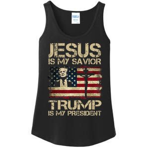 Jesus Is My Savior Trump Is My President Trump 2024 Usa Flag Ladies Essential Tank