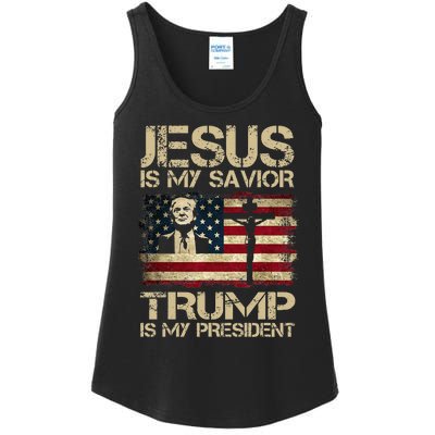 Jesus Is My Savior Trump Is My President Trump 2024 Usa Flag Ladies Essential Tank