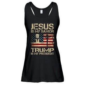 Jesus Is My Savior Trump Is My President Trump 2024 Usa Flag Ladies Essential Flowy Tank