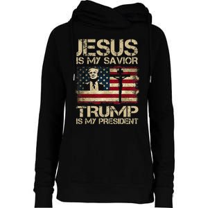 Jesus Is My Savior Trump Is My President Trump 2024 Usa Flag Womens Funnel Neck Pullover Hood