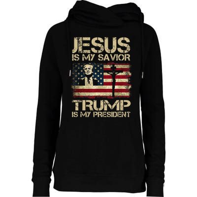 Jesus Is My Savior Trump Is My President Trump 2024 Usa Flag Womens Funnel Neck Pullover Hood