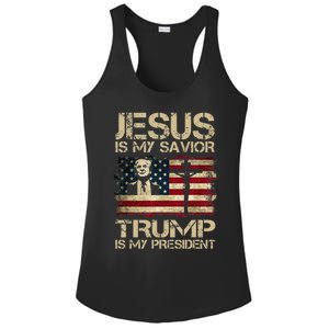 Jesus Is My Savior Trump Is My President Trump 2024 Usa Flag Ladies PosiCharge Competitor Racerback Tank