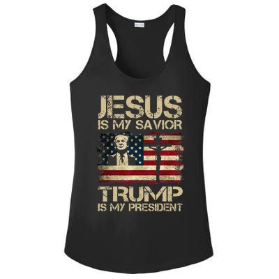 Jesus Is My Savior Trump Is My President Trump 2024 Usa Flag Ladies PosiCharge Competitor Racerback Tank