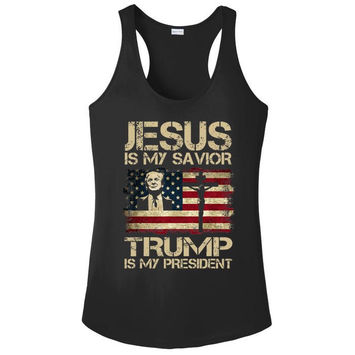 Jesus Is My Savior Trump Is My President Trump 2024 Usa Flag Ladies PosiCharge Competitor Racerback Tank