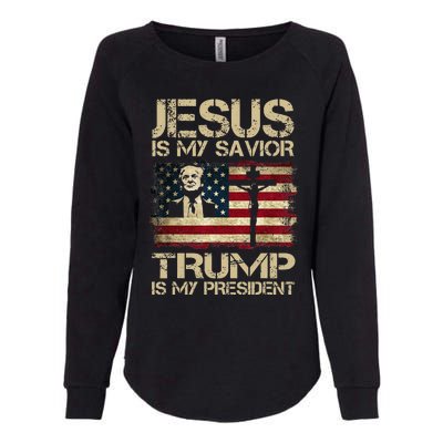 Jesus Is My Savior Trump Is My President Trump 2024 Usa Flag Womens California Wash Sweatshirt