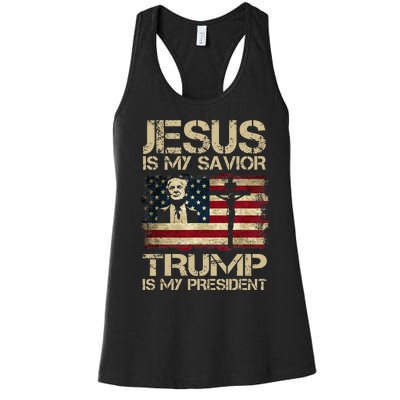 Jesus Is My Savior Trump Is My President Trump 2024 Usa Flag Women's Racerback Tank