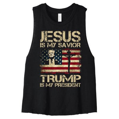 Jesus Is My Savior Trump Is My President Trump 2024 Usa Flag Women's Racerback Cropped Tank