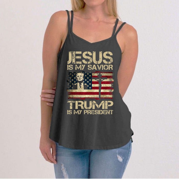 Jesus Is My Savior Trump Is My President Trump 2024 Usa Flag Women's Strappy Tank