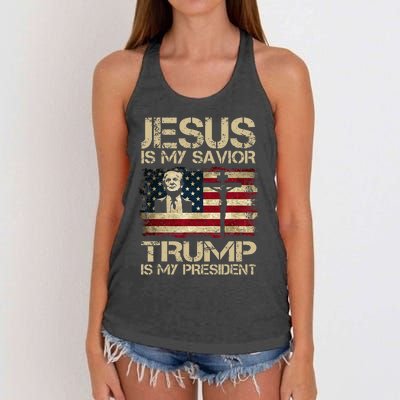 Jesus Is My Savior Trump Is My President Trump 2024 Usa Flag Women's Knotted Racerback Tank