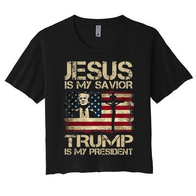 Jesus Is My Savior Trump Is My President Trump 2024 Usa Flag Women's Crop Top Tee