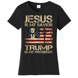 Jesus Is My Savior Trump Is My President Trump 2024 Usa Flag Women's T-Shirt