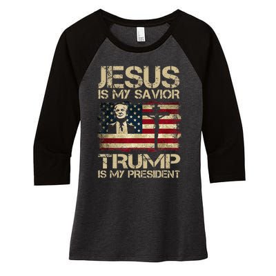 Jesus Is My Savior Trump Is My President Trump 2024 Usa Flag Women's Tri-Blend 3/4-Sleeve Raglan Shirt