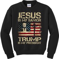 Jesus Is My Savior Trump Is My President Trump 2024 Usa Flag Kids Sweatshirt