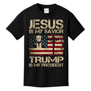 Jesus Is My Savior Trump Is My President Trump 2024 Usa Flag Kids T-Shirt