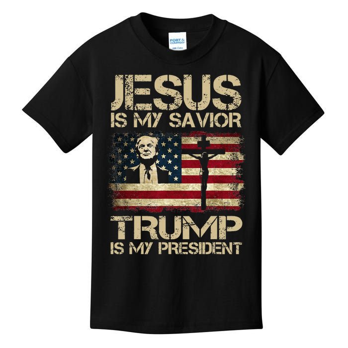 Jesus Is My Savior Trump Is My President Trump 2024 Usa Flag Kids T-Shirt