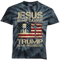 Jesus Is My Savior Trump Is My President Trump 2024 Usa Flag Kids Tie-Dye T-Shirt