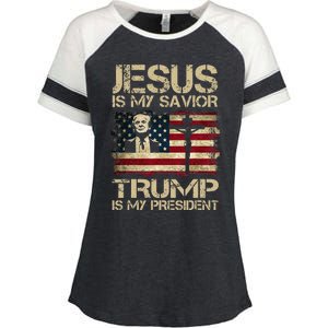 Jesus Is My Savior Trump Is My President Trump 2024 Usa Flag Enza Ladies Jersey Colorblock Tee