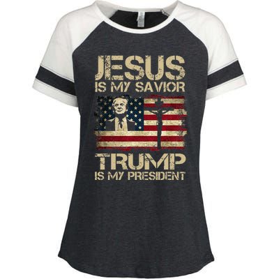 Jesus Is My Savior Trump Is My President Trump 2024 Usa Flag Enza Ladies Jersey Colorblock Tee