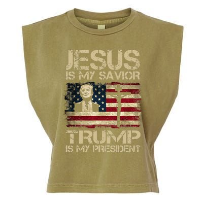 Jesus Is My Savior Trump Is My President Trump 2024 Usa Flag Garment-Dyed Women's Muscle Tee