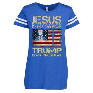 Jesus Is My Savior Trump Is My President Trump 2024 Usa Flag Enza Ladies Jersey Football T-Shirt