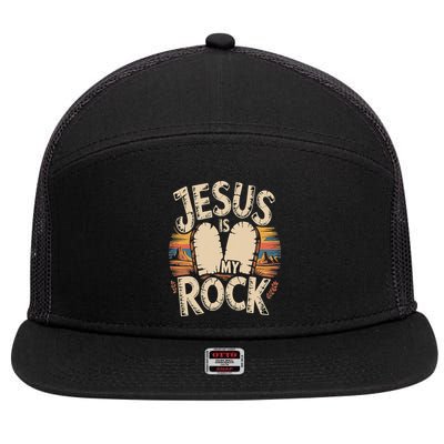 Jesus Is My Rock Biblical Faith 7 Panel Mesh Trucker Snapback Hat