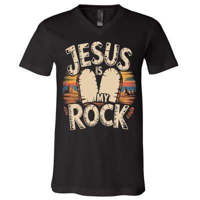 Jesus Is My Rock Biblical Faith V-Neck T-Shirt