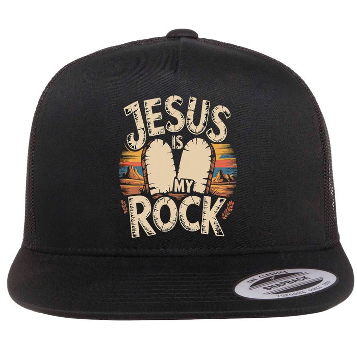 Jesus Is My Rock Biblical Faith Flat Bill Trucker Hat