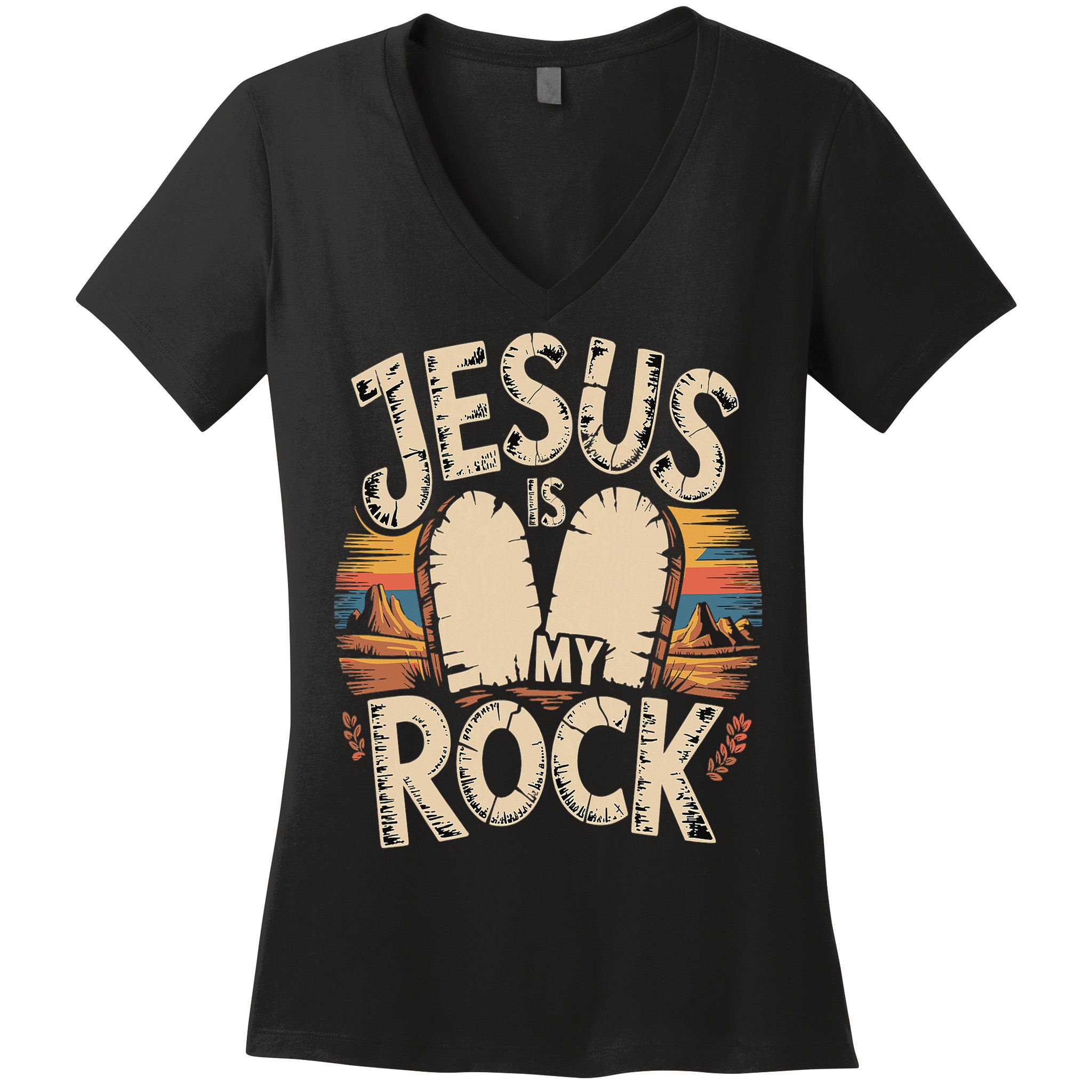 Jesus Is My Rock Biblical Faith Women's V-Neck T-Shirt