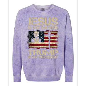 Jesus Is My Savior Trump Is My President Trump 2024 Usa Flag Colorblast Crewneck Sweatshirt