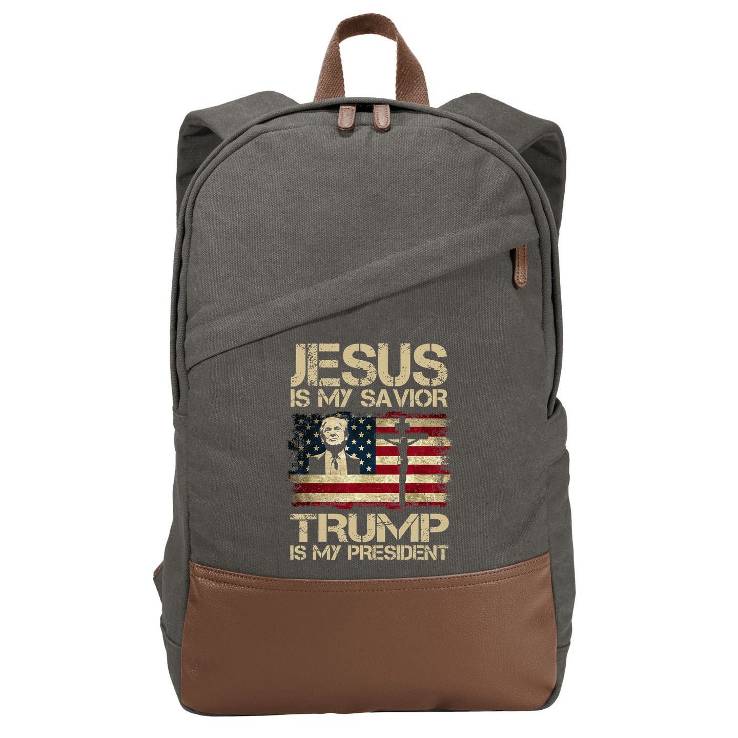 Jesus Is My Savior Trump Is My President Trump 2024 Usa Flag Cotton Canvas Backpack