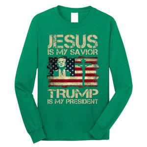 Jesus Is My Savior Trump Is My President Trump 2024 Usa Flag Long Sleeve Shirt