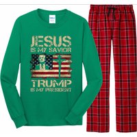 Jesus Is My Savior Trump Is My President Trump 2024 Usa Flag Long Sleeve Pajama Set