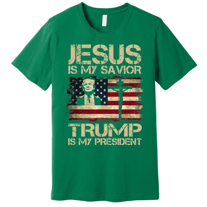 Jesus Is My Savior Trump Is My President Trump 2024 Usa Flag Premium T-Shirt