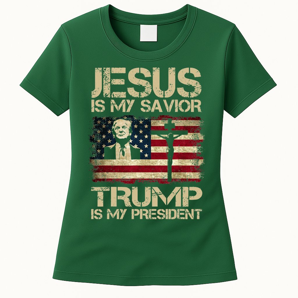 Jesus Is My Savior Trump Is My President Trump 2024 Usa Flag Womens T-Shirt