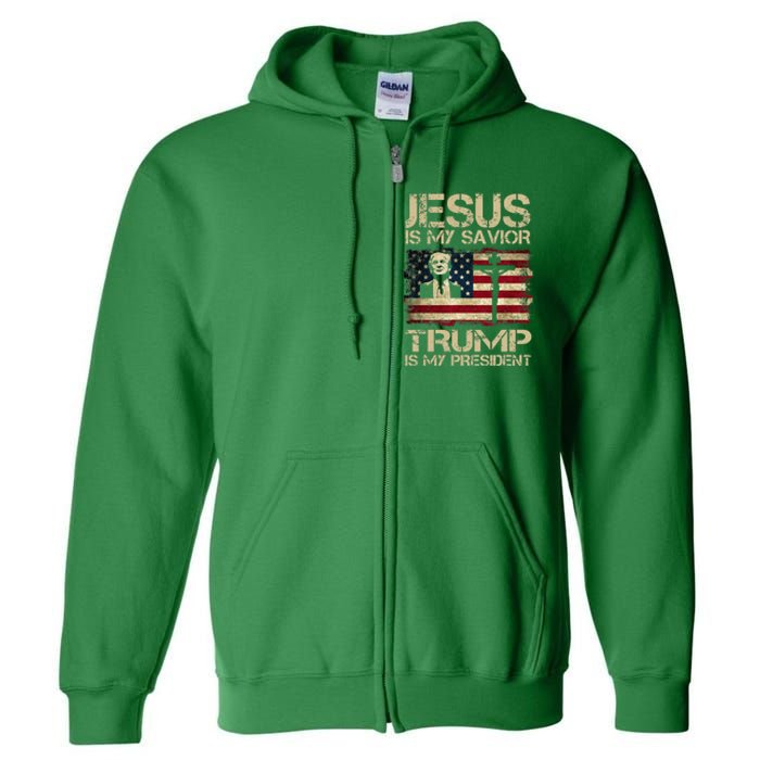 Jesus Is My Savior Trump Is My President Trump 2024 Usa Flag Full Zip Hoodie