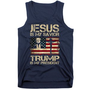 Jesus Is My Savior Trump Is My President Trump 2024 Usa Flag Tank Top