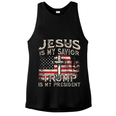 Jesus Is My Savior Trump Is My President American Flag Ladies PosiCharge Tri-Blend Wicking Tank