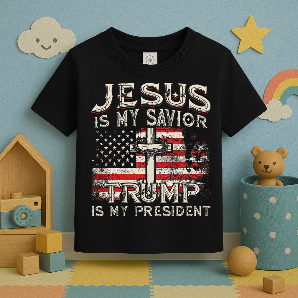 Jesus Is My Savior Trump Is My President American Flag Toddler T-Shirt