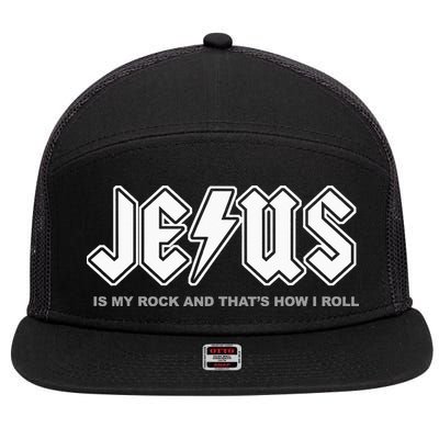 Jesus Is My Rock And That's How I Roll Funny Christian 7 Panel Mesh Trucker Snapback Hat