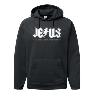 Jesus Is My Rock And That's How I Roll Funny Christian Performance Fleece Hoodie